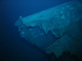 Damage to aft end of inverted bow